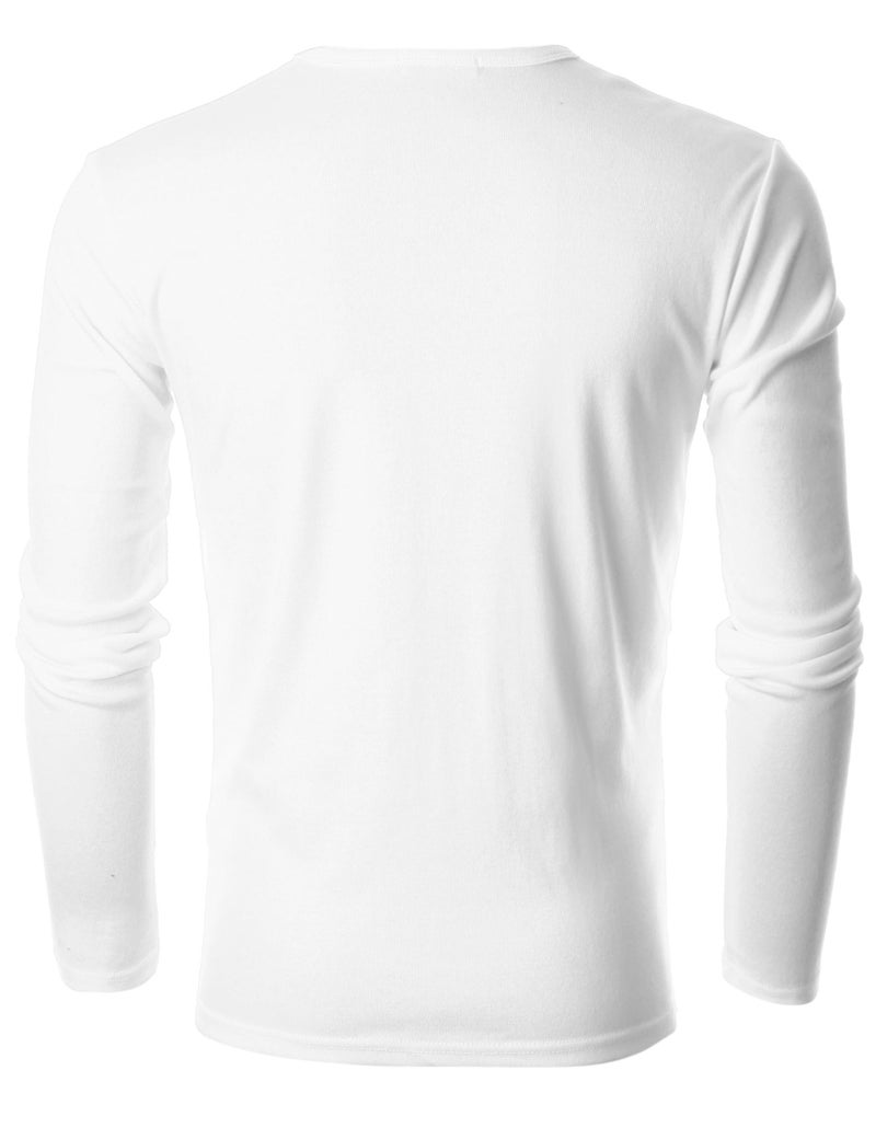 GIVON Menâ€™s Slim Fit V-Neck Long Sleeve T-Shirt â€“ 100% Cotton Ribbed Knit â€“ Midweight Base Layer or Standalone Top / DCP053-WHITE-L - Image 3